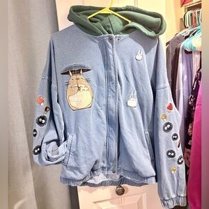 My Neighbor Totoro denim Hoodie with Green Hood- brand new